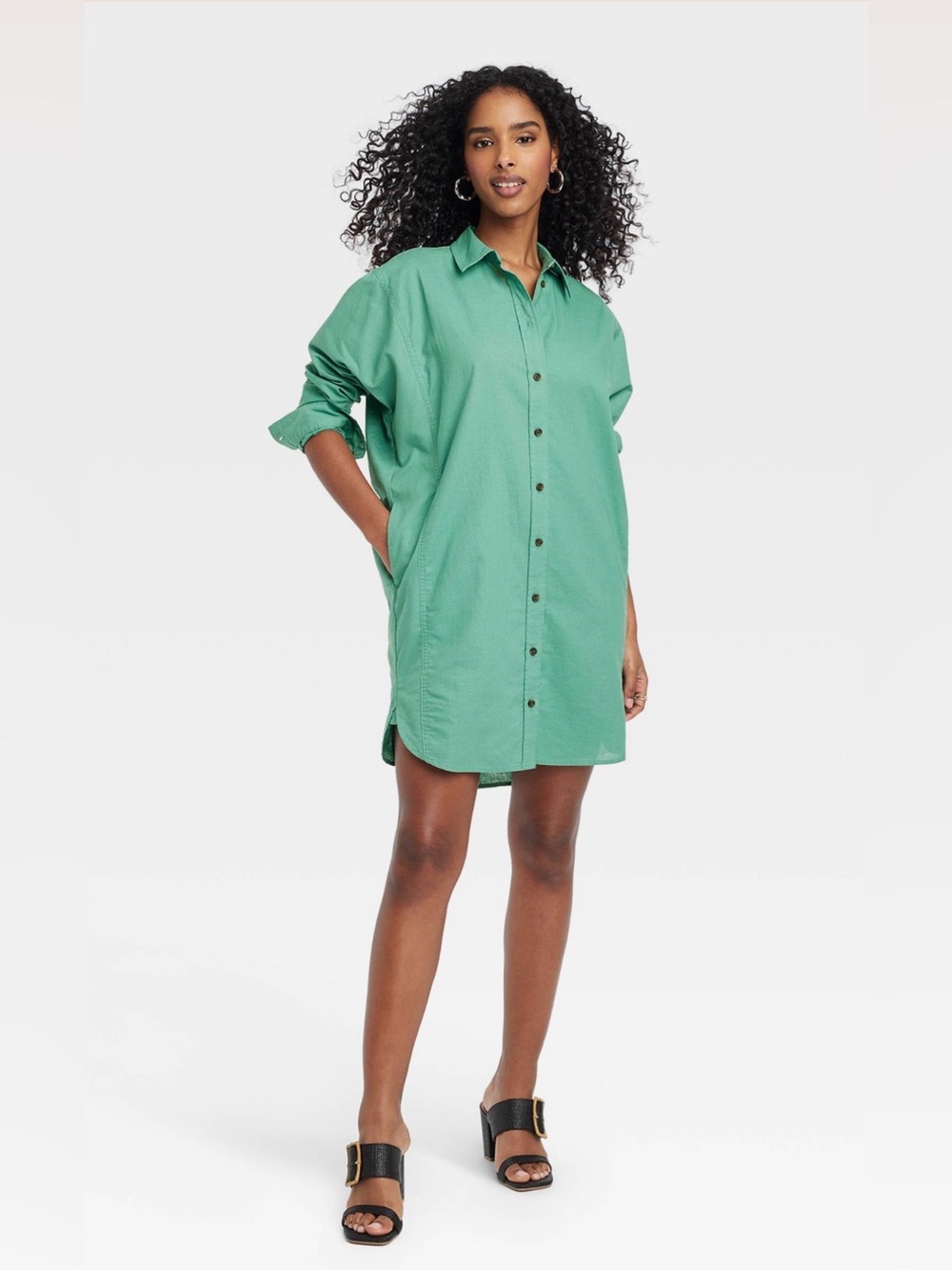 Universal Thread Oversized Button-Front Shirt Dress - Green - Size Large